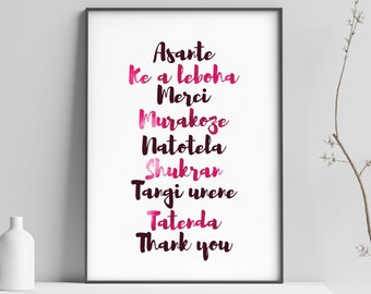 Thank you in different languages, Thanksgiving Printable, Thank You, Asante, Merci, French, Swahili, Arabic, Africa Printable