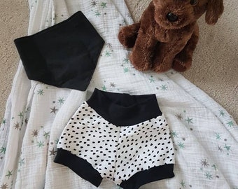 Handmade baby shorts - white with black spots - ONE OF A Kind - baby apparel - size 0-3 months