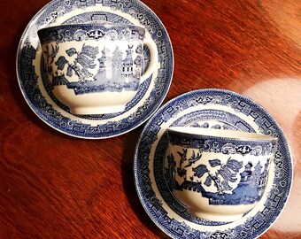 Set of two blue willow cups and saucers by Johnson Brothers England.
