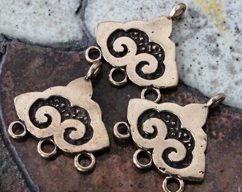 Handmade Bronze Earring Findings - 3 Hole Chandelier Earring - 3 hole connector Beads For Jewelry Making - Thai Findings - Made In Thailand