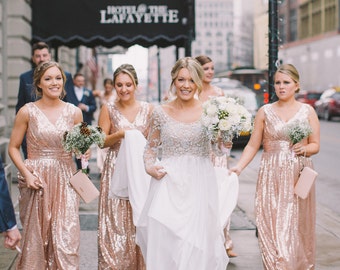 Rose gold bridesmaid dress / 'Rosie' / Sequin bridesmaid dress / Wedding party / Blush bridesmaids / Flattering sparkle / Junior bridesmaid