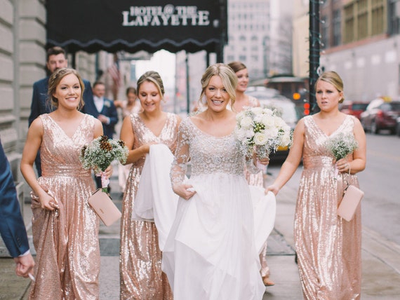  Rose  gold  bridesmaid  dress  Rosie Sequin