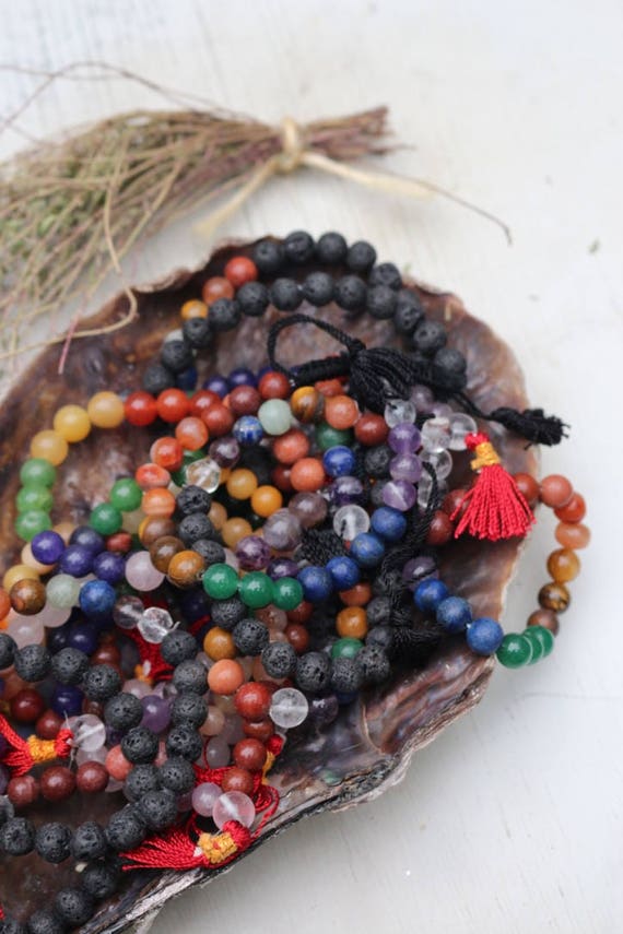 Mixed Style Chakra Bracelets, Crystal Healing Bracelets, Lava Rock, Mala Bead Bracelet, Steampunk, Bohemian, Meditation Bracelet