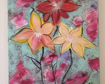 Original mixed media flower painting 11x14