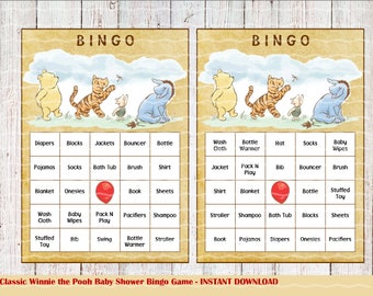 Classic Winnie the Pooh Baby Shower Bingo Game, Bingo Games, 25 Cards, Instant Download