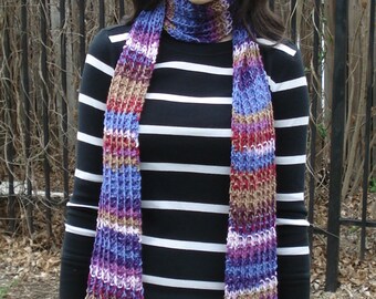 Multicolor (Purple/Pink/Tan/Red) Ribbed Scarf
