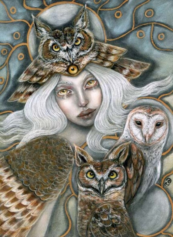 8x10 frame inch art birds 8x10 Owl print fine goddess mythological Harpy