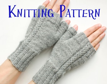 PDF Knitting Pattern - Wishbone Mitts, Fingerless Gloves Knitting Pattern, Cabled Fingerless Mittens, Wrist Warmers, Arm Warmers