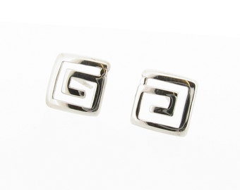 Sterling Silver Greek Key Design Stud Earrings