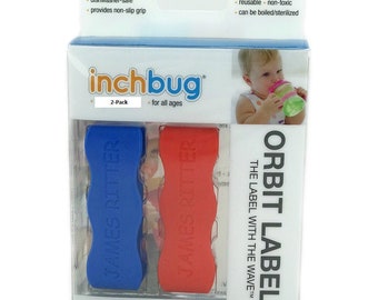 Personalized Labels for baby bottles and sippy cups by InchBug Lion/Monkey and Plane/Bus (Chili Pepper Red and Sailor Blue 2-PACK)