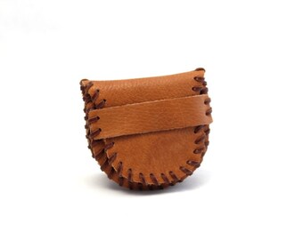 Vintage Brown Leather Change Purse, Coin Purse, Wallet, Tan
