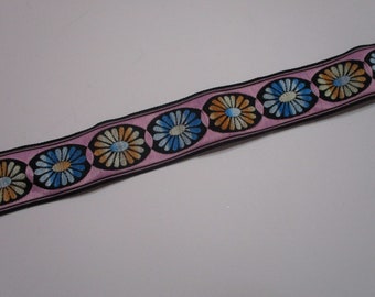 Vintage Sewing Trim-Jacquard-1 yard-Old Sock-Purple and Pink-Retro-MCM-1970's