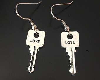 Love Key Dangle Earrings, Love Key Earrings