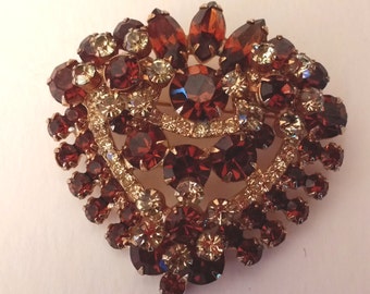 Vintage Amber Rhinestone Brooch