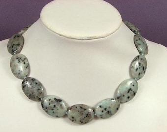 Necklace sesame Jasper 30mm Flat Ovals 925 NSJS5123