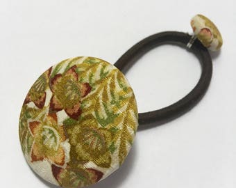Hand made vintage silk kimono covered button Ponytail holder