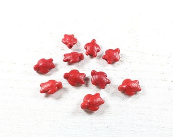 10 Red synthetic howlite turtle beads approximately 15 x 12 x 6mm