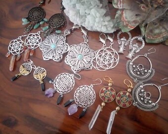 Mandala ear weights stretched ears earrings- Gauges/dangle plugs, plug weights dangle plugs, plugs, gauges, Earrings for Stretched Lobes