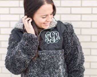 Monogrammed Sherpa pullover quarterzip TREND! Clearance Soft and warm