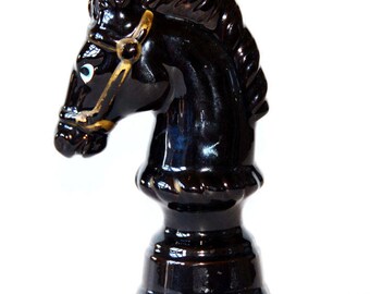 Black Glass Horse Lighter Oil Lamp Hollywood Regency