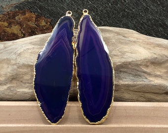 Purple Agate Slice, Purple Agate Slice Pair, Purple Geode Slice Pair, Purple Geode Slice, Purple Agate Slice, Dyed, Gold Plated, PG3810A