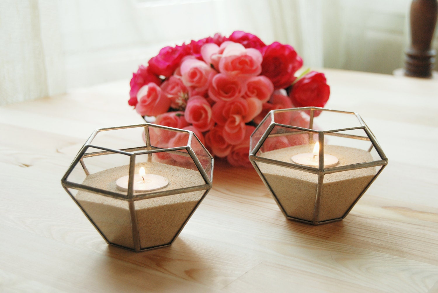 Small Glass Geometric Candle Holder Wedding Candle Wedding