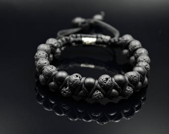 Men's Double Bracelet Shamballa Bracelet Lava Stone Bracelet Gemstone Bracelet Onyx Bracelet Macrame Bracelet Beaded Bracelet Black Bracelet