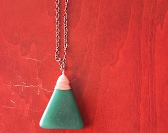 Green Glass Triangle Pendant Necklace