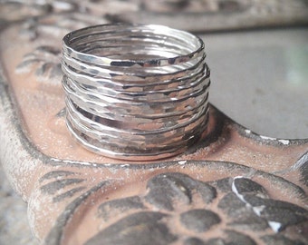 Hammered Stack Rings- Set of 12 Sterling Silver
