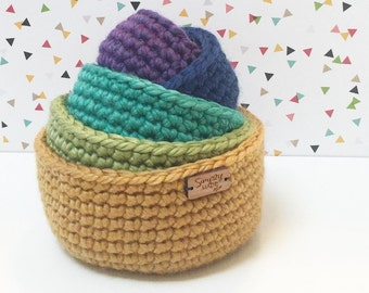 Nursery Decor / Crochet Nesting Bowls / Crochet Bowl / Storage Bowls / Rainbow Bowls (Set of 5) / Stacking Bowls / Home Decor / Spring Decor