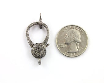 Pave Diamond Lobster Clasp, .925 Oxidized Sterling Silver Diamond Findings, handmade pave diamond clasp (DC-014)