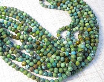 SALE Natural Turquoise Beads 4mm Round, Royston Mine Nevada, 4mm Blue Green Gemstone 42G