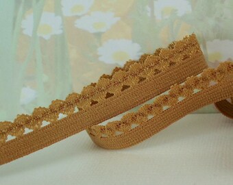 5yd Brown Elastic Picot TrimSkinny 1/2" small Rick Rack Elastic Edging diy Headbands Sewing lingerie Bra Underwear Elastic Trim TB12
