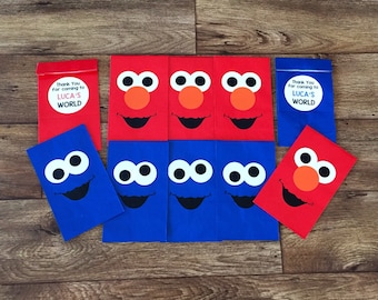 Personalized Sesame Street Birthday Party Favor Bags, Elmo Birthday Party, Sesame Street Treat Bags, Cookie Monster Party