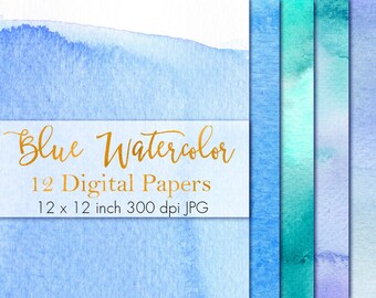 Blue Watercolor Digital Paper, Watercolor Paint Texture, Watercolor pattern, Watercolor paper pack, Watercolor clipart, Instant download