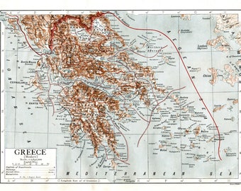 Map of Greece, Greek Map, Vintage Antique Old Map, Vintage Prints, Map Art Decor, Vintage Home Decor, Encyclopaedia Prints, Gift for Mom