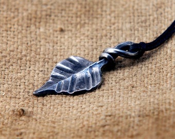 Forged leaf pendant, stainless steel leaf necklace
