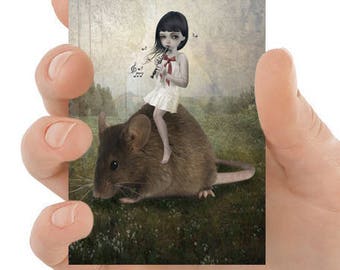 Pied Piper | ATC | ACEO | Fairytale | Girl And Mouse | Artist Trading Card | Fairy Tale |