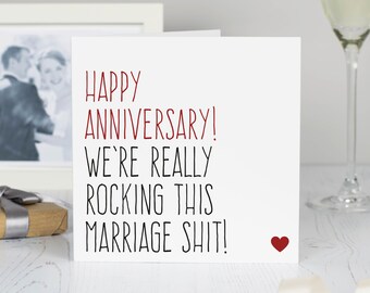 Wedding anniversary card for husband or wife, anniversary gift, Happy anniversary we're really rocking marriage card