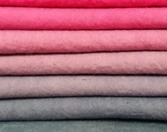 Hand dyed cotton fat quarters for quilting, gradation of pink to purple-gray, "Fuchsia Shock"