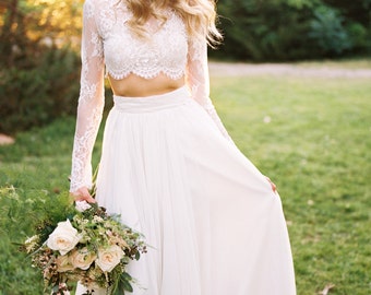 Wedding Separate - Willow Crop Top - Lace Crop Top - Long Sleeve Lace Wedding Dress - Crop Top Wedding Dress