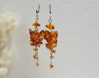 Baltic Amber Earrings, Cluster,Wire Wrapping , Gemstone Earrings