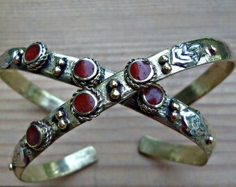 Coral bracelet- stacking cuff bracelet- Tribal stacking cuff bracelet- adjustable cuff bracelet- Bohemian jewelry- Ethnic bracelet