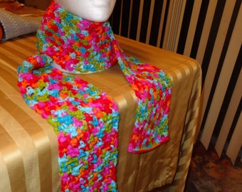 Rainbow colored Handmade Crochet Scarf