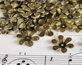 100 Flower Beadcaps in Antiqued Bronze 19mm