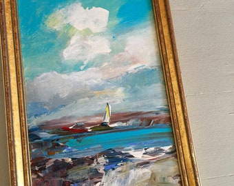 Beach Study Painting- Sailing - Framed- Painting - Original Painting- 9 x 6-1/4 approx. inch - including Frame - Fine Art
