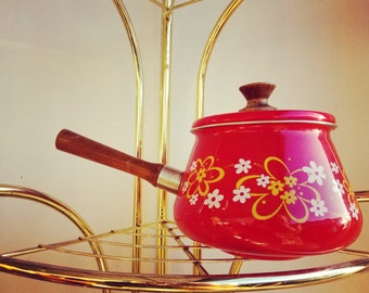 Red Flower Power Fondue Pot
