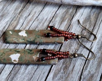 Beaded Statement Earrings - Bead Weaving Jewelry - Dangles - Jasper Dangles - BOHO
