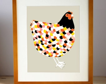 Barnyard Chicken Art Print, Chicken Illustration, Farm Animal Art Print, Home Decor, Chicken Print, Farm Art, Gift For Her, Hen Art Print
