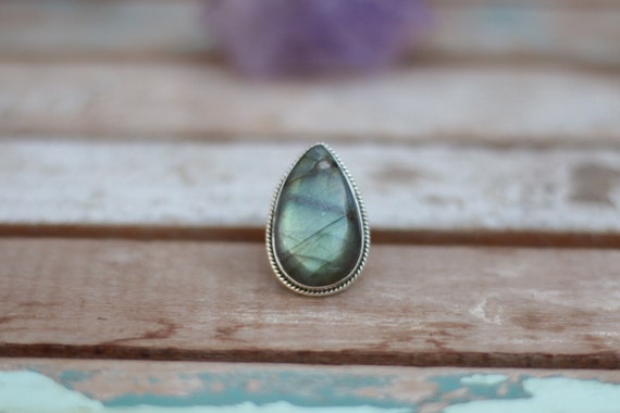 XL LABRADORITE RING - Adjustable Sterling Silver Ring - Healing Crystal - Statement - Chakra - Birthstone - Vintage - Bespoke Ring - Sale